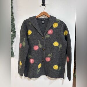 Alexandra Bartlett Wool Vintage Cardigan Felted Floral Cottagecore Sweater Med